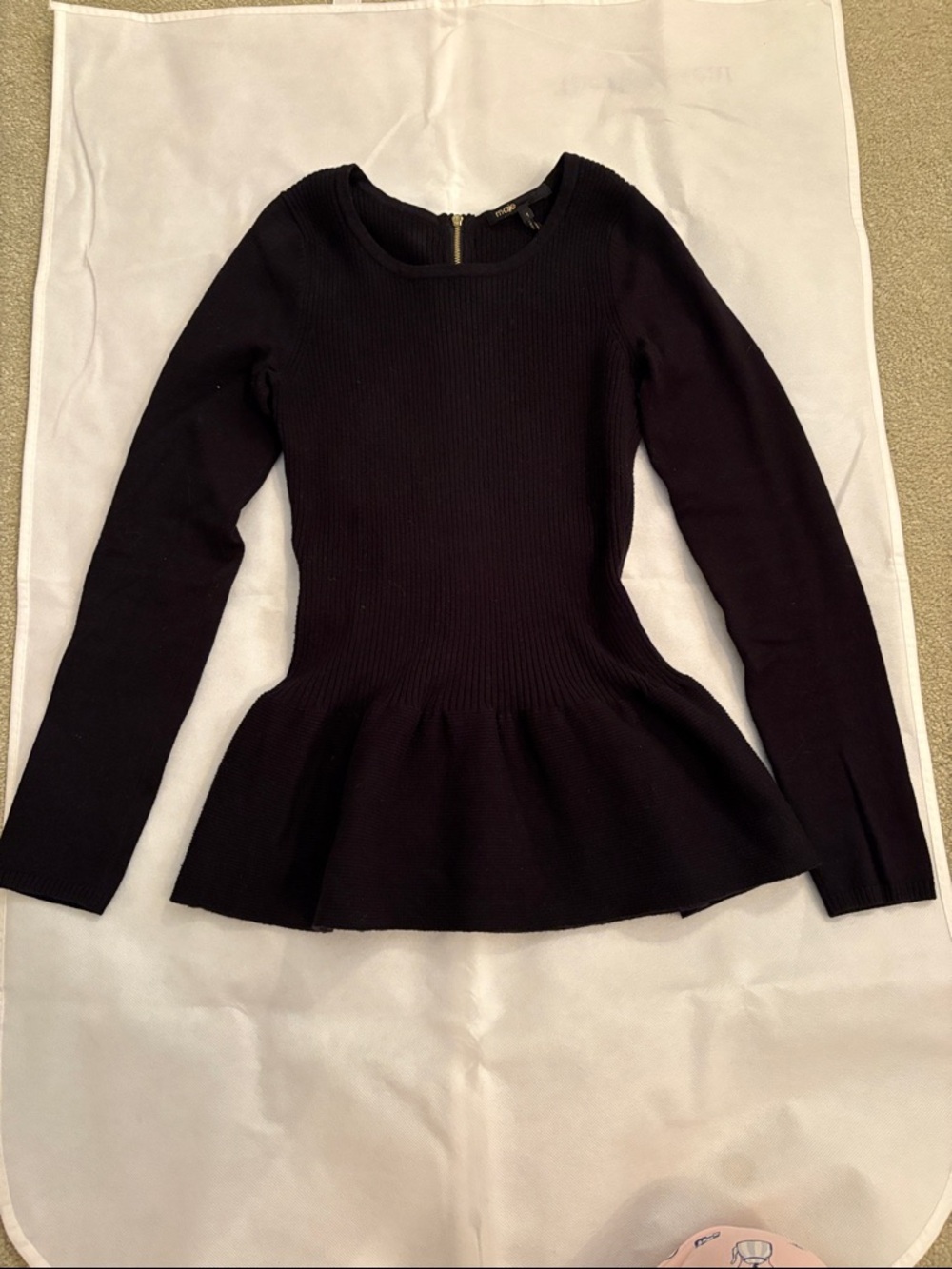 Women’s Black Peplum Long-Sleeve Knit Top size 1